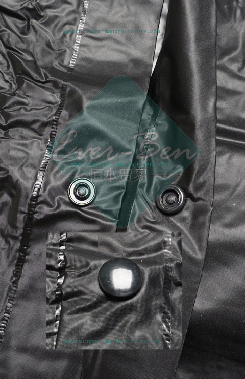 black pvc raincoat front fly button